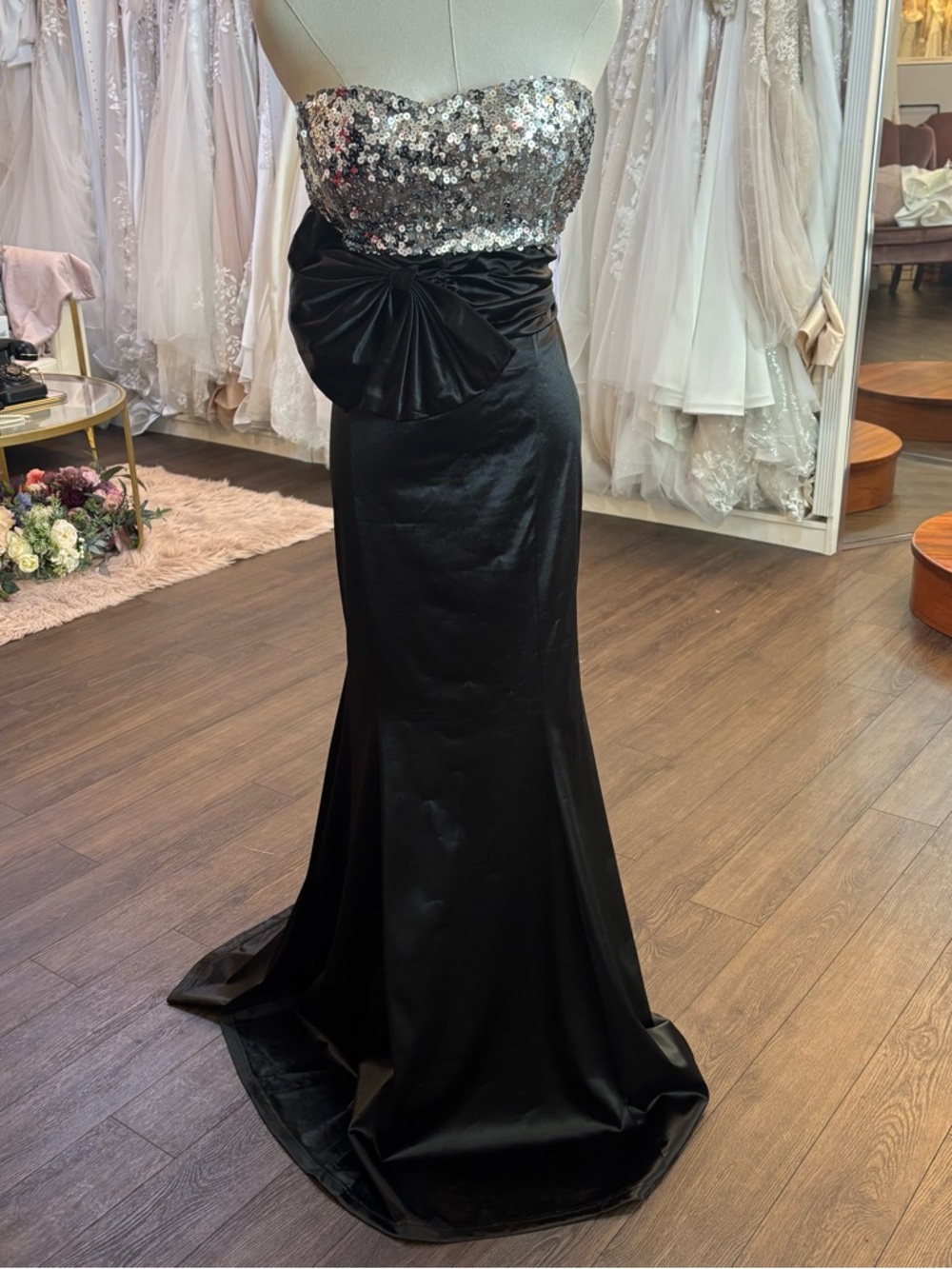 Angel Strapless Black Gown with Silver Sequin Bodice